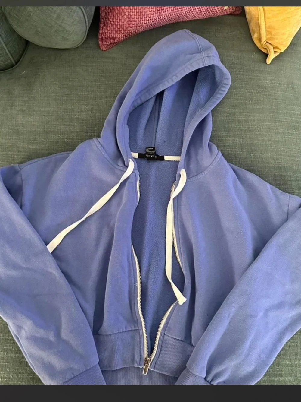 Black Cropped Hoodie Sweater with White Drawstrings and purple